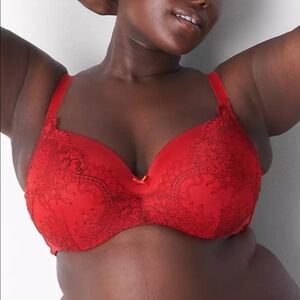 Cacique By Lane Bryant Red Lace Trim Smooth Lightly Lined Balconette Bra 42DD